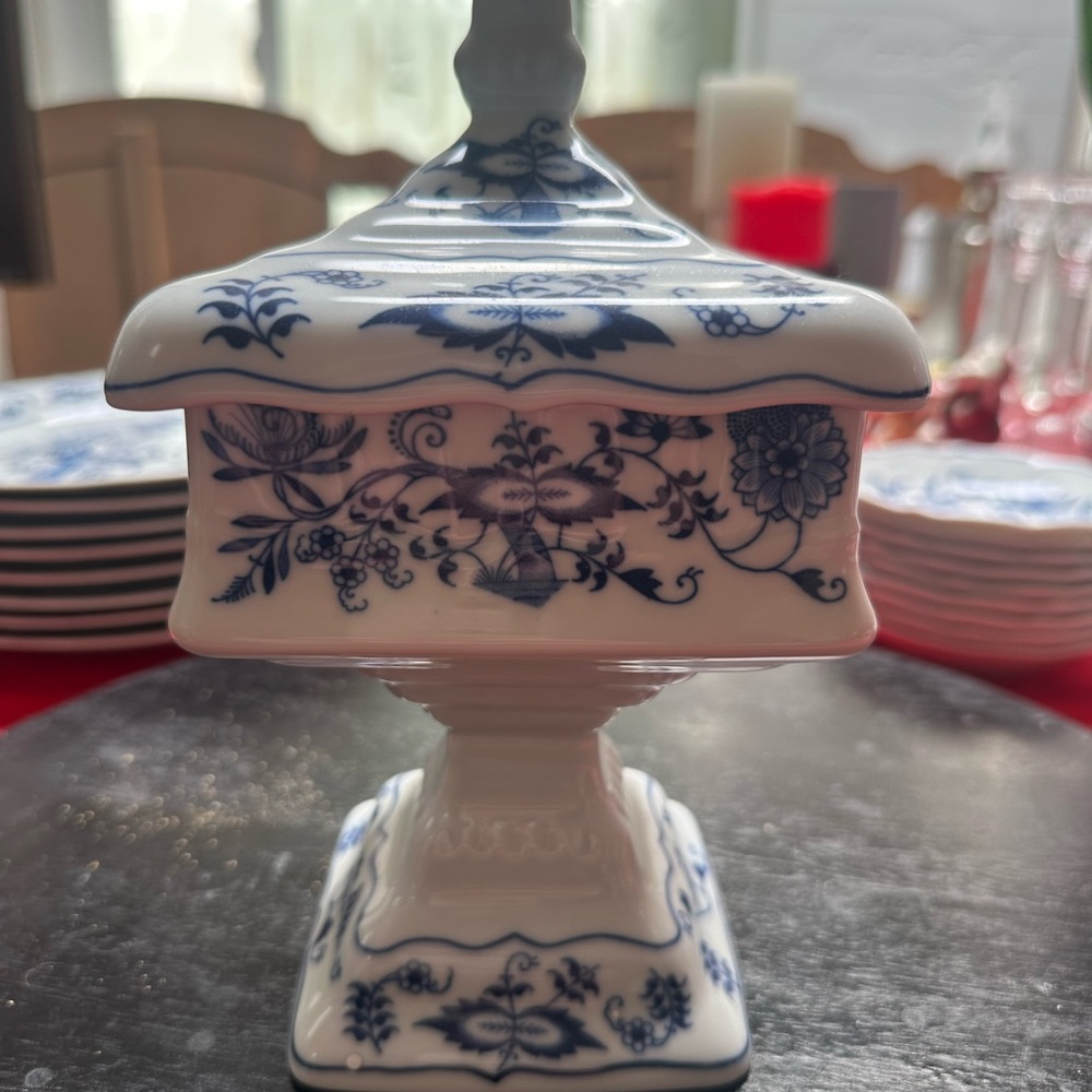 Blue Danube Meissen Blue and White Floral Ceramic Wedding Bowl & Lid